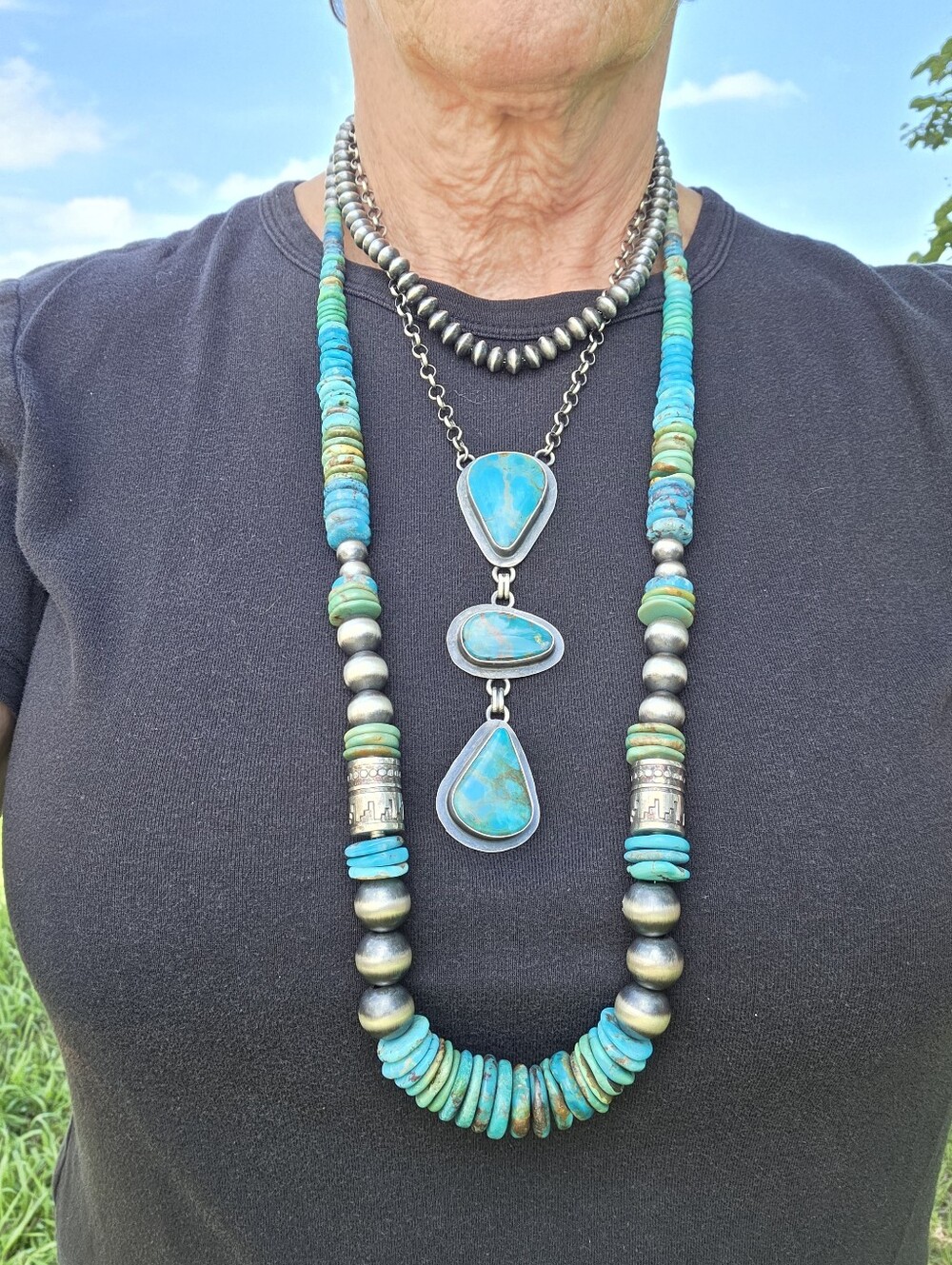 Kingman Turquoise And Sterling Pearls 32" Necklace - Picture 3 of 10